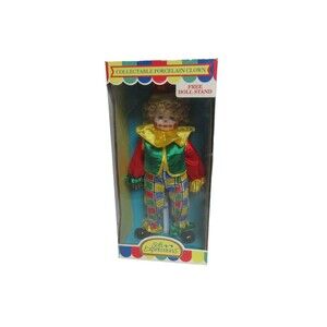 VTG Porcelain Clown Doll Soft Expressions Collectable classic Series W/Stand 17"